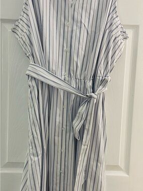 Lane Bryant White Shirt Dress with Blue Stripes